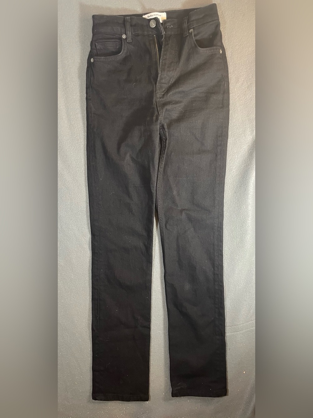 Reformation Liza Ultra High Rise Slim Straight Jeans Black Sz 24